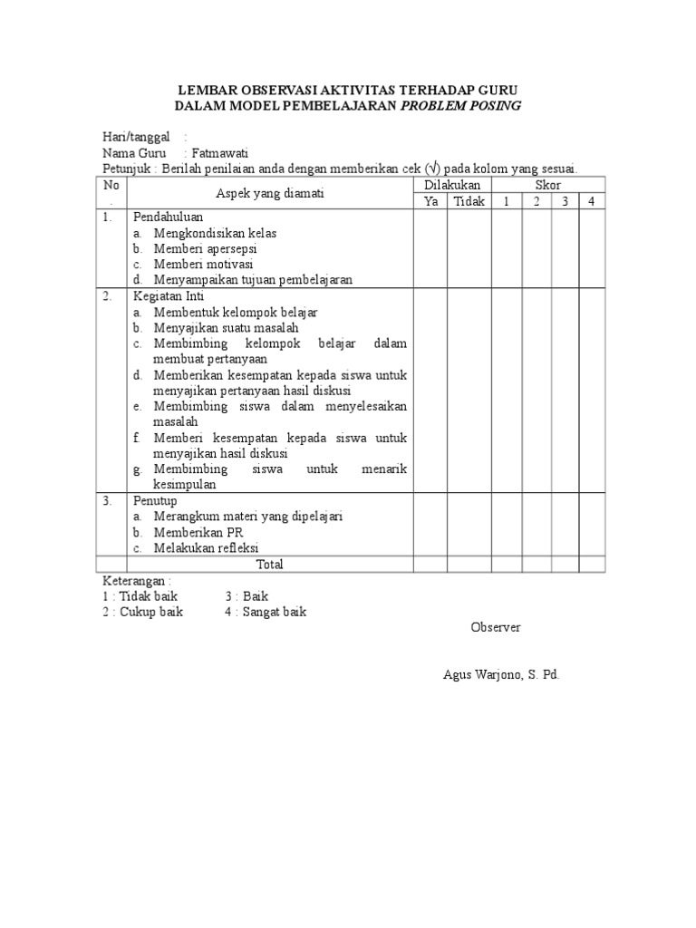 Detail Contoh Instrumen Observasi Nomer 7