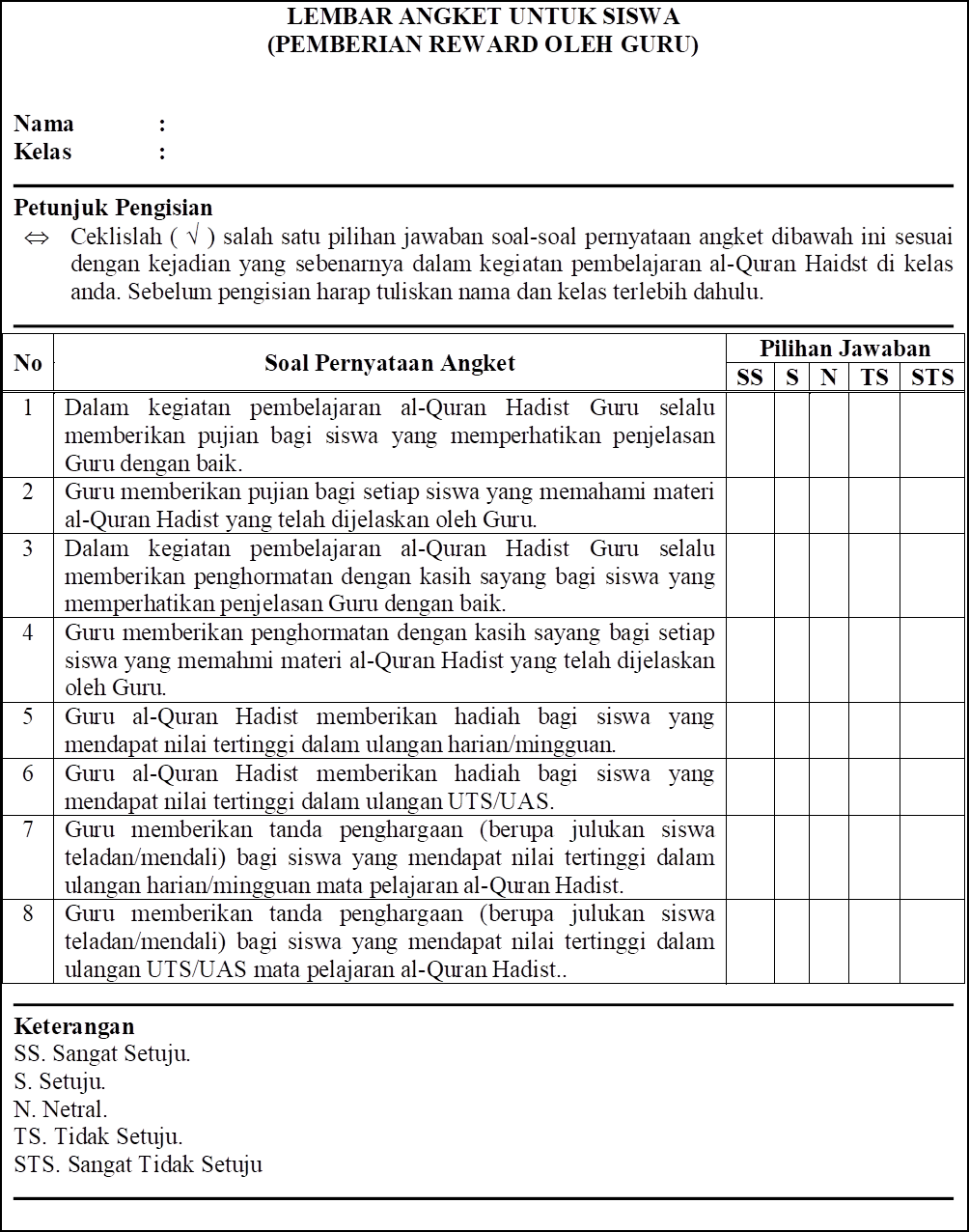 Detail Contoh Instrumen Penelitian Angket Nomer 27
