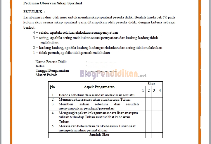 Detail Contoh Instrumen Penilaian Sikap Nomer 2