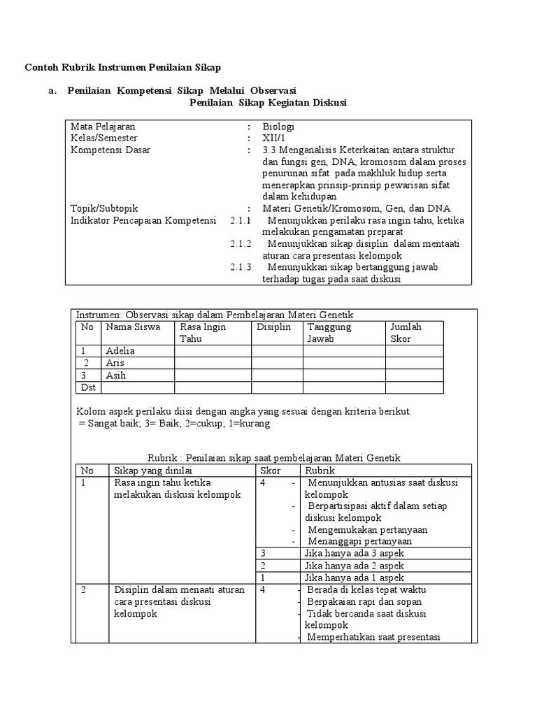 Detail Contoh Instrumen Penilaian Sikap Nomer 23