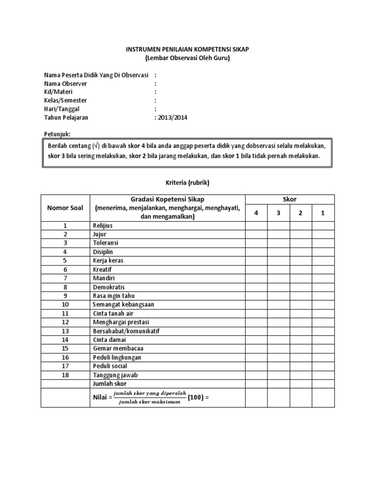 Detail Contoh Instrumen Penilaian Sikap Nomer 34