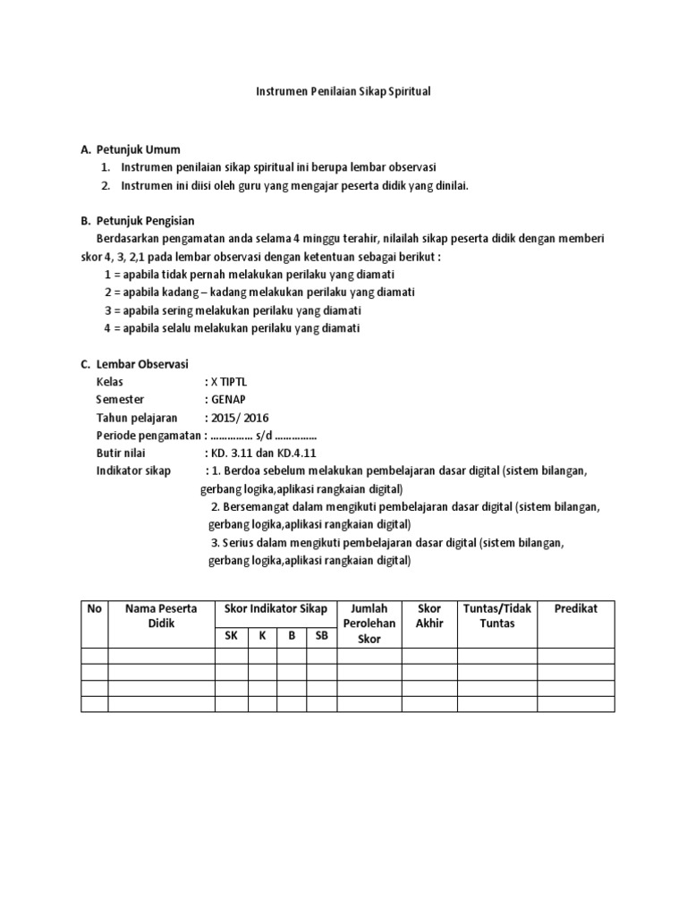 Detail Contoh Instrumen Penilaian Sikap Nomer 39