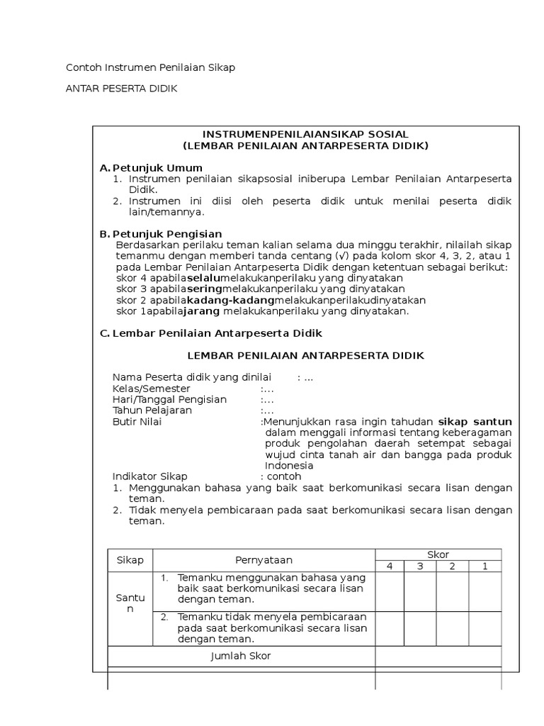 Detail Contoh Instrumen Penilaian Sikap Nomer 45