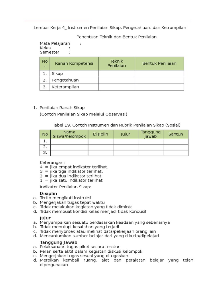 Detail Contoh Instrumen Penilaian Sikap Nomer 49