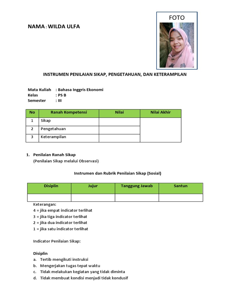 Detail Contoh Instrumen Penilaian Sikap Nomer 52