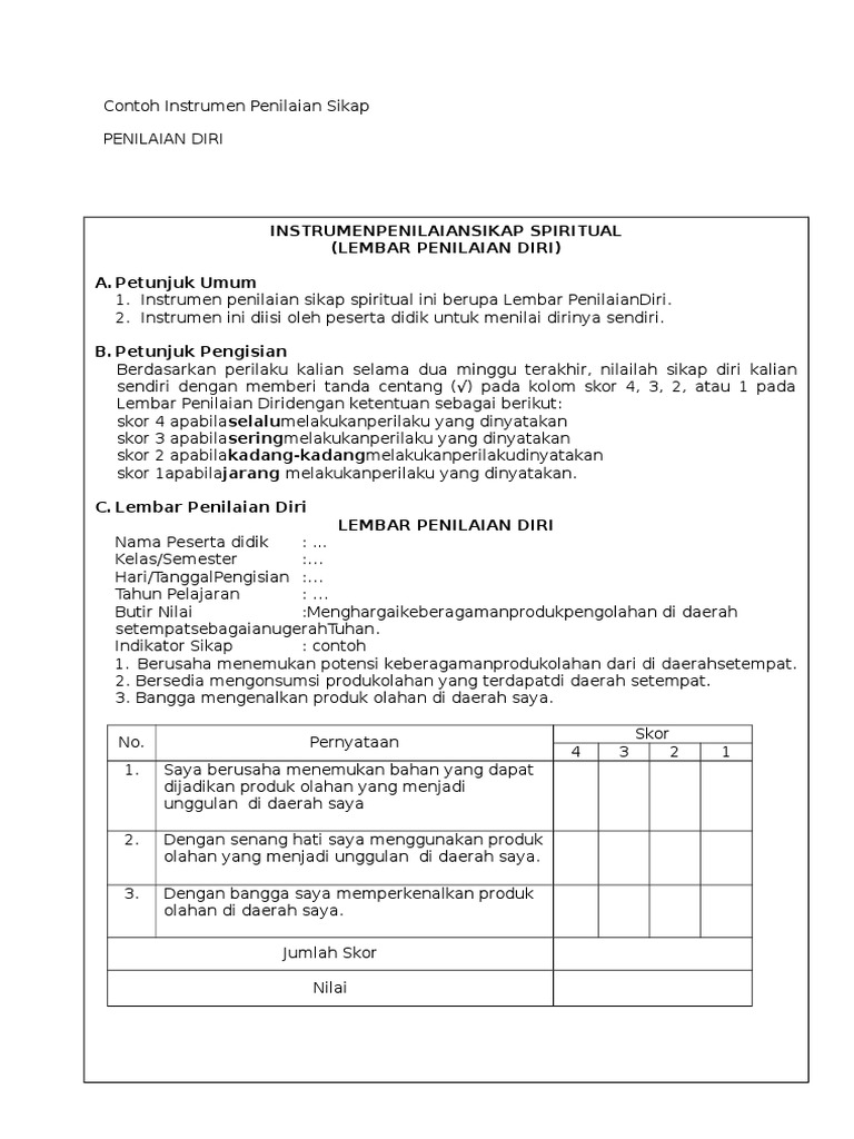 Detail Contoh Instrumen Penilaian Sikap Nomer 7