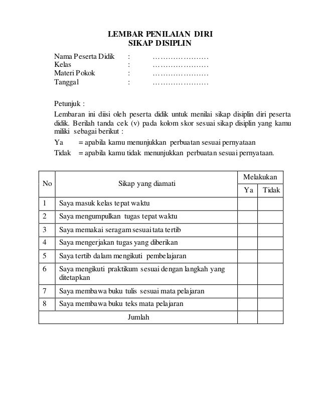 Detail Contoh Instrumen Penilaian Sikap Nomer 8