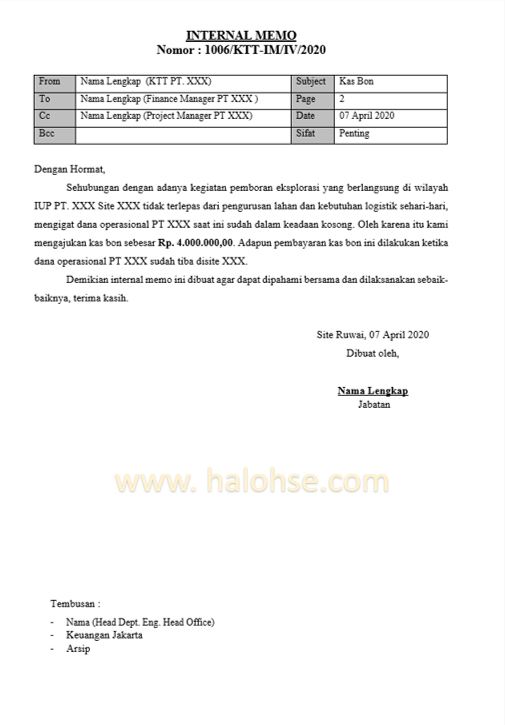 Contoh Internal Memo Perusahaan - KibrisPDR