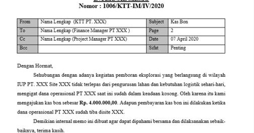 Detail Contoh Internal Memo Perusahaan Nomer 14