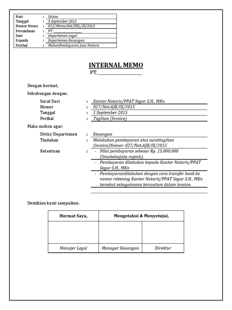 Detail Contoh Internal Memo Perusahaan Nomer 3