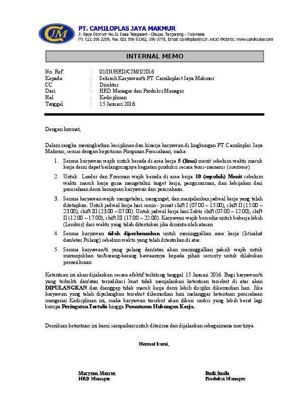 Detail Contoh Internal Memo Perusahaan Nomer 28