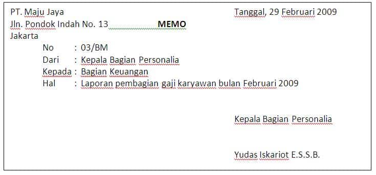 Detail Contoh Internal Memo Perusahaan Nomer 9