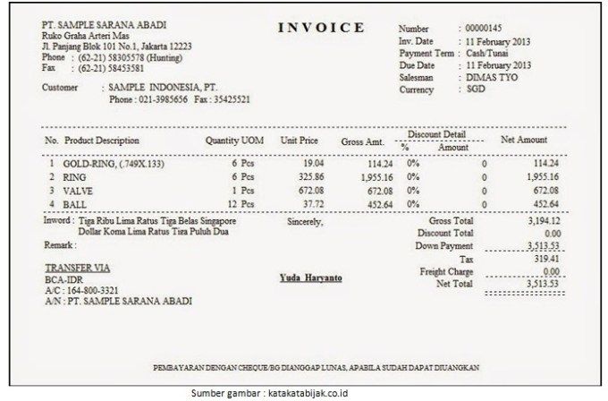 Detail Contoh Invoice Barang Nomer 2