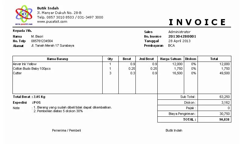 Detail Contoh Invoice Barang Nomer 20