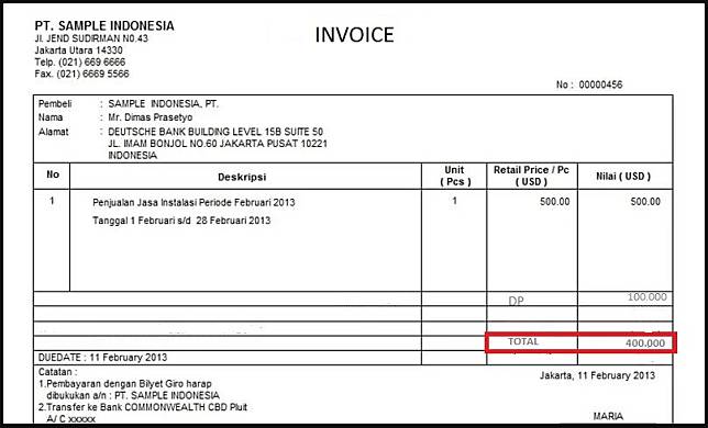 Detail Contoh Invoice Down Payment Nomer 12