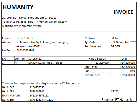 Detail Contoh Invoice Down Payment Nomer 13