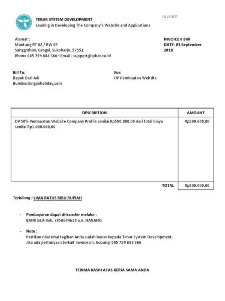 Detail Contoh Invoice Down Payment Nomer 21