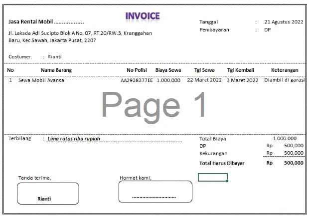 Detail Contoh Invoice Down Payment Nomer 39