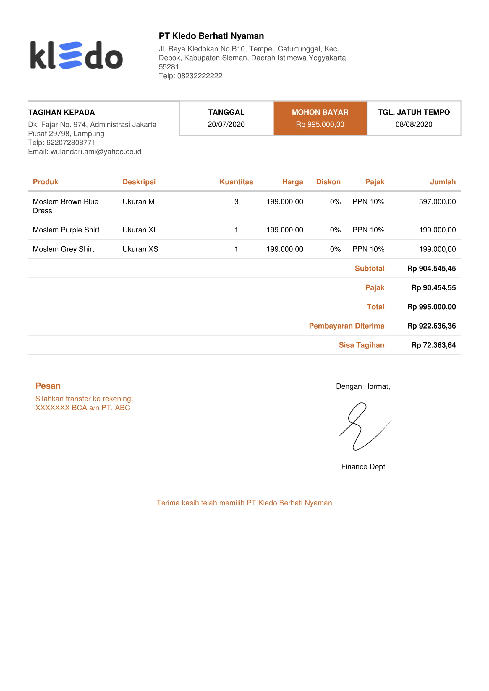 Detail Contoh Invoice Pembayaran Nomer 44