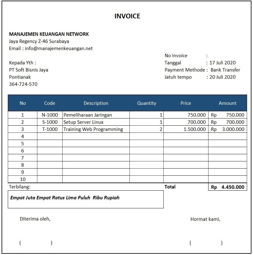 Detail Contoh Invoice Tagihan Nomer 49