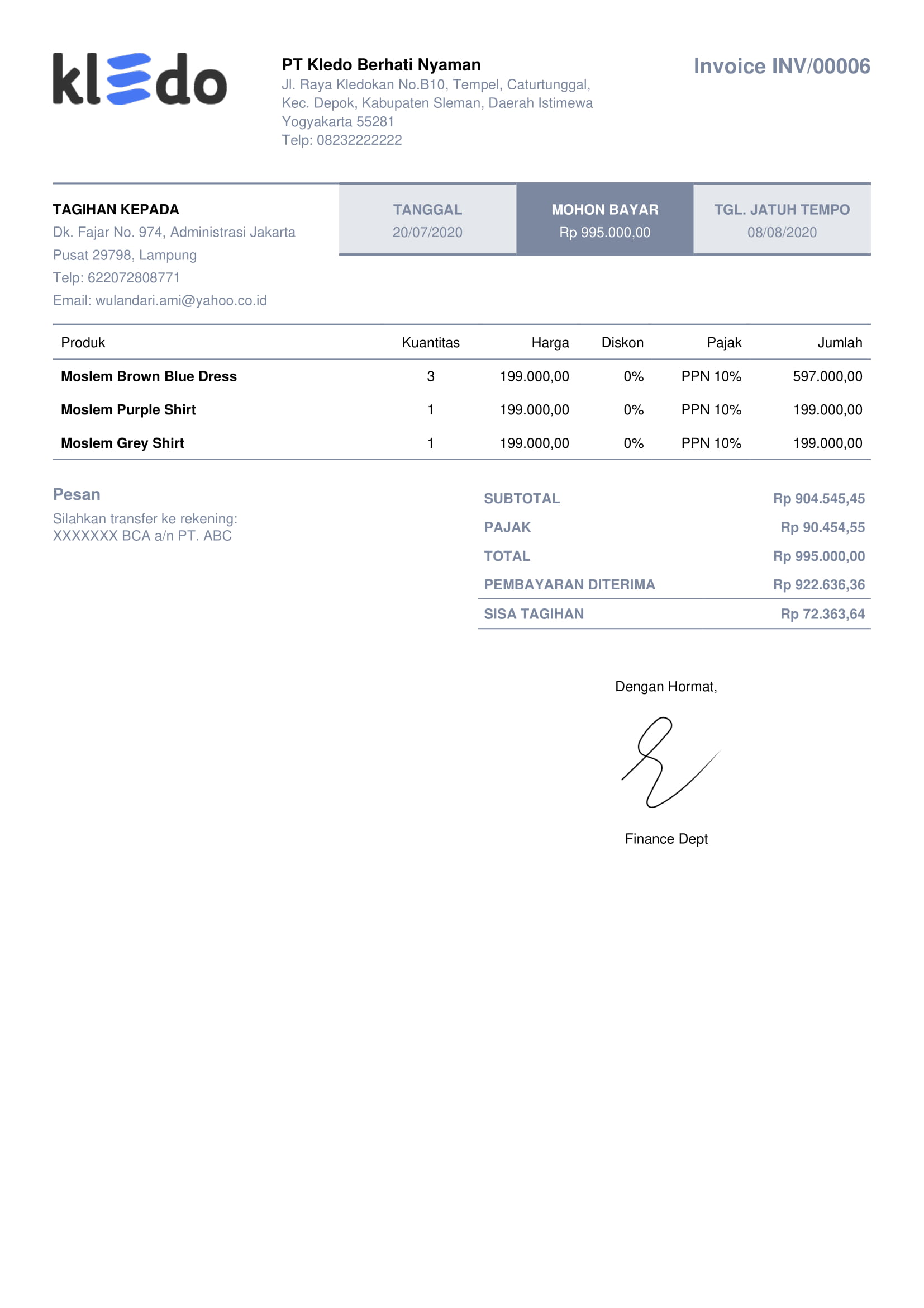 Detail Contoh Invoice Tagihan Nomer 52