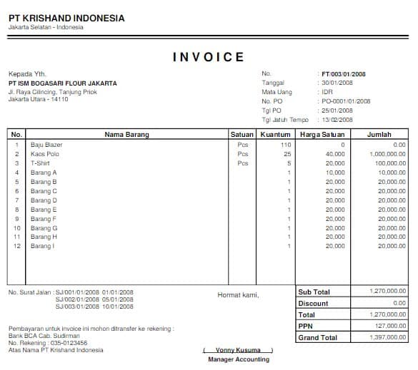 Pembayaran Contoh Invoice Tagihan Trucking