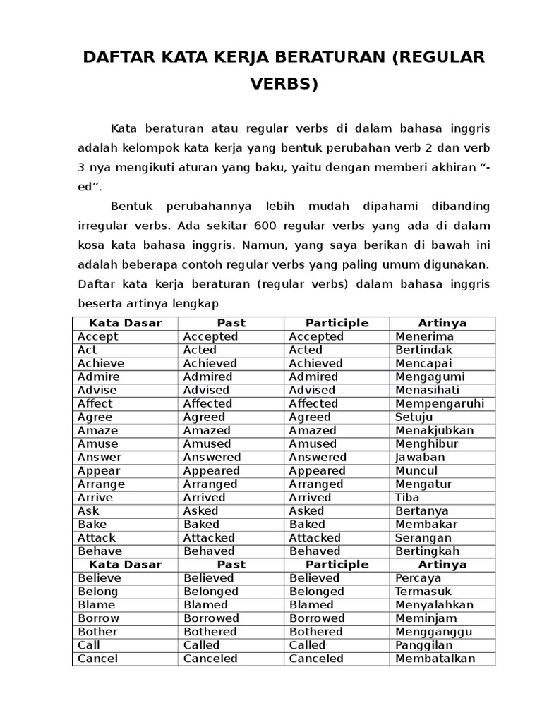 Detail Contoh Irregular Verb Nomer 26