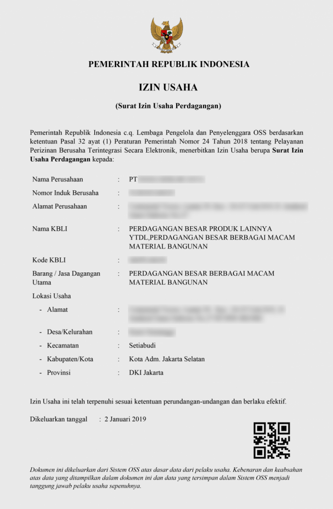 Detail Contoh Izin Usaha Dagang Nomer 2