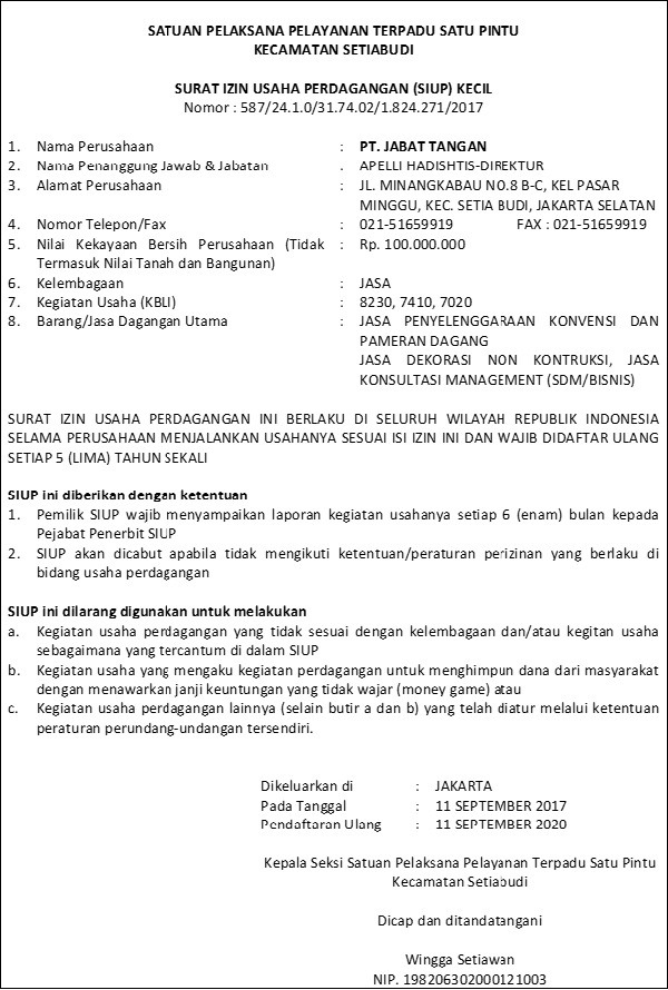 Detail Contoh Izin Usaha Dagang Nomer 17