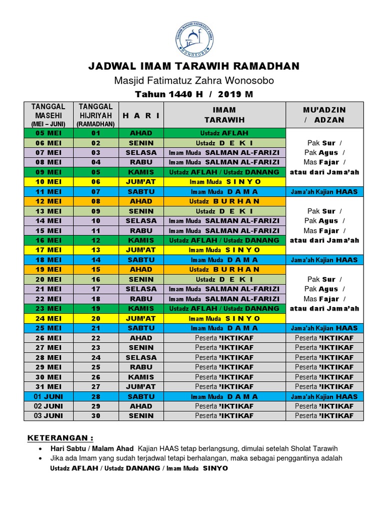 Detail Contoh Jadwal Imam Tarawih Nomer 14