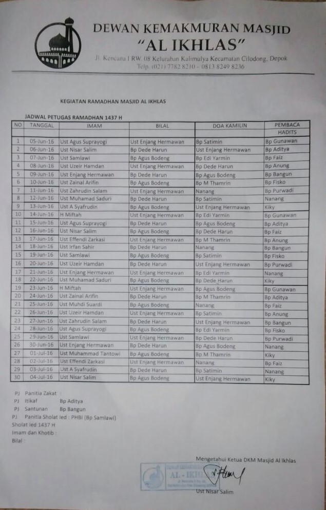 Detail Contoh Jadwal Imam Tarawih Nomer 2