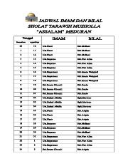 Detail Contoh Jadwal Imam Tarawih Nomer 3