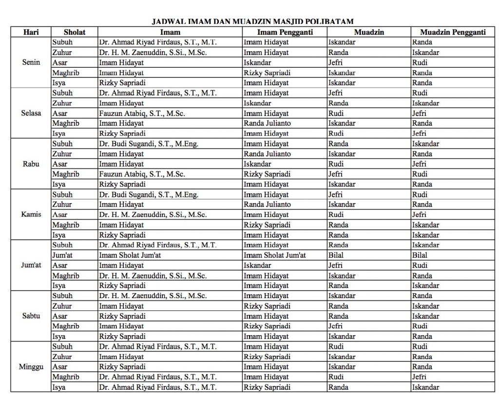 Detail Contoh Jadwal Imam Tarawih Nomer 38