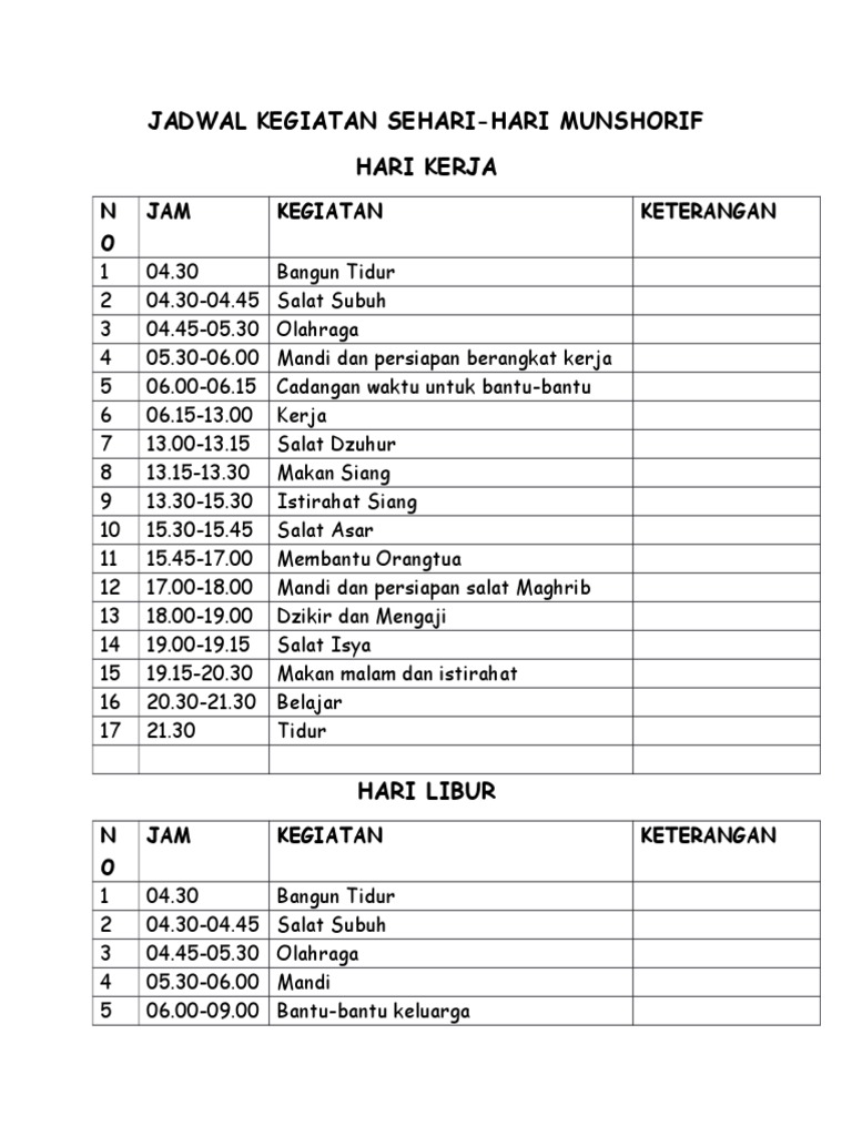 Detail Contoh Jadwal Kegiatan Di Rumah Nomer 17