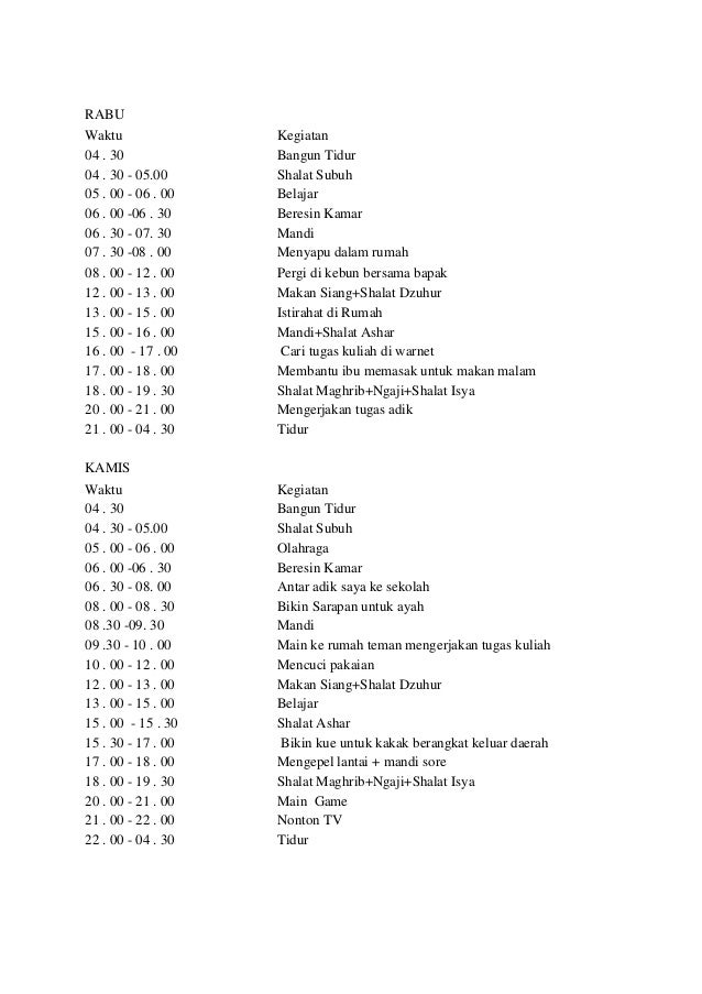 Detail Contoh Jadwal Kegiatan Harian Pribadi Nomer 5