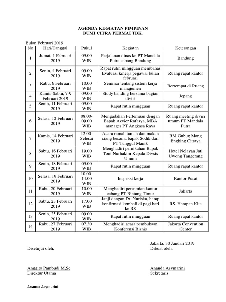 Detail Contoh Jadwal Kegiatan Pimpinan Nomer 6