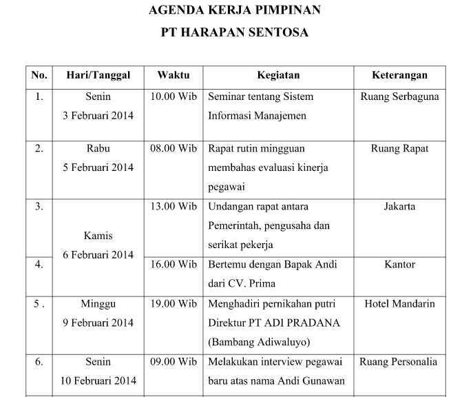 Detail Contoh Jadwal Kegiatan Pimpinan Nomer 10