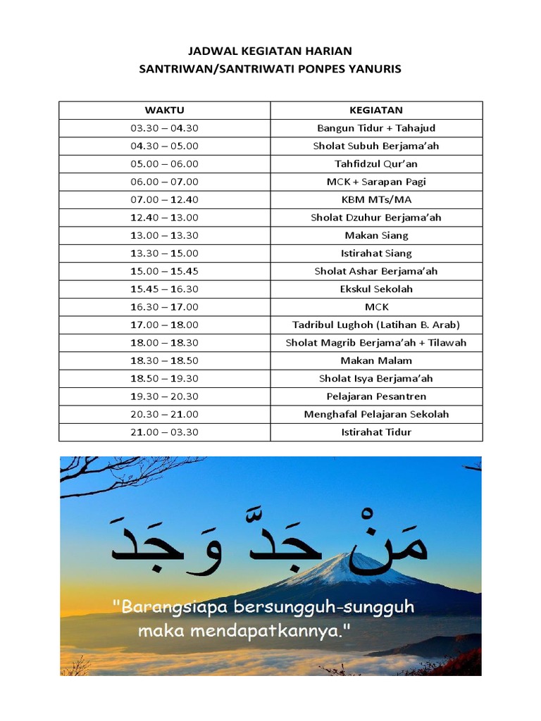 Detail Contoh Jadwal Kegiatan Pondok Pesantren Nomer 11