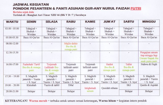 Detail Contoh Jadwal Kegiatan Pondok Pesantren Nomer 12