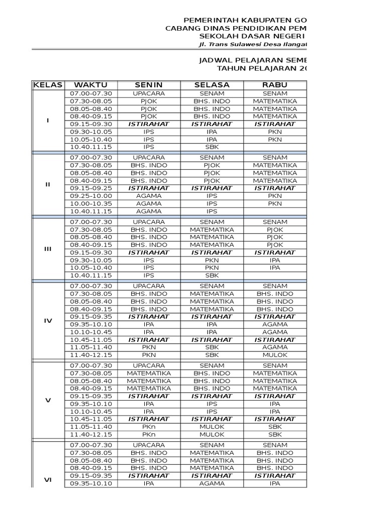 Detail Contoh Jadwal Pelajaran Sd Nomer 21