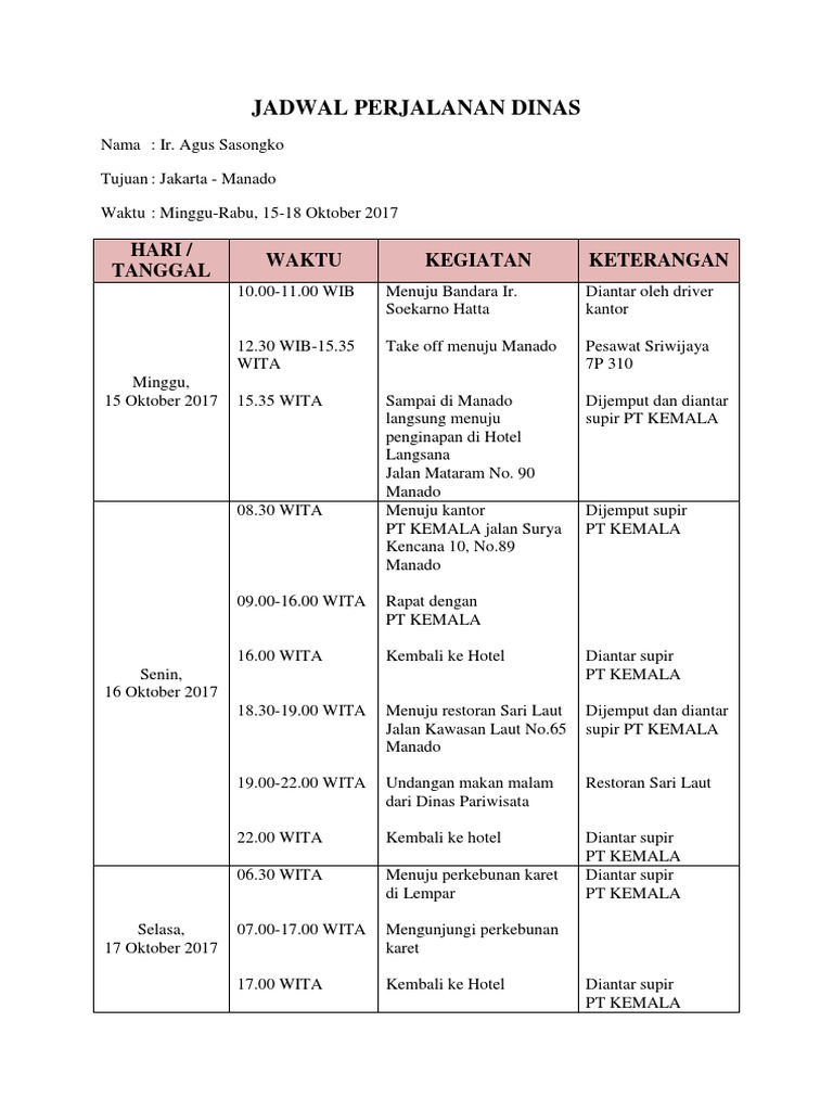 Detail Contoh Jadwal Perjalanan Dinas Nomer 2