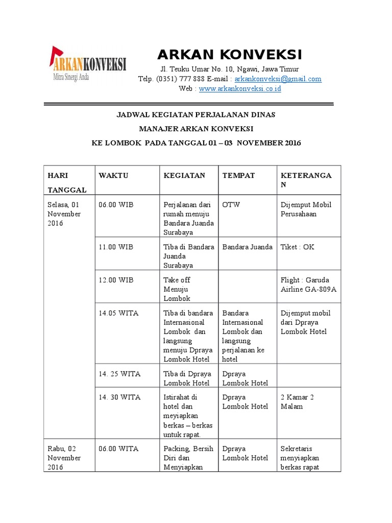 Detail Contoh Jadwal Perjalanan Dinas Nomer 3