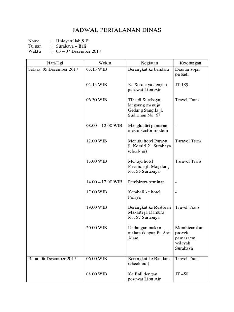 Detail Contoh Jadwal Perjalanan Dinas Nomer 7