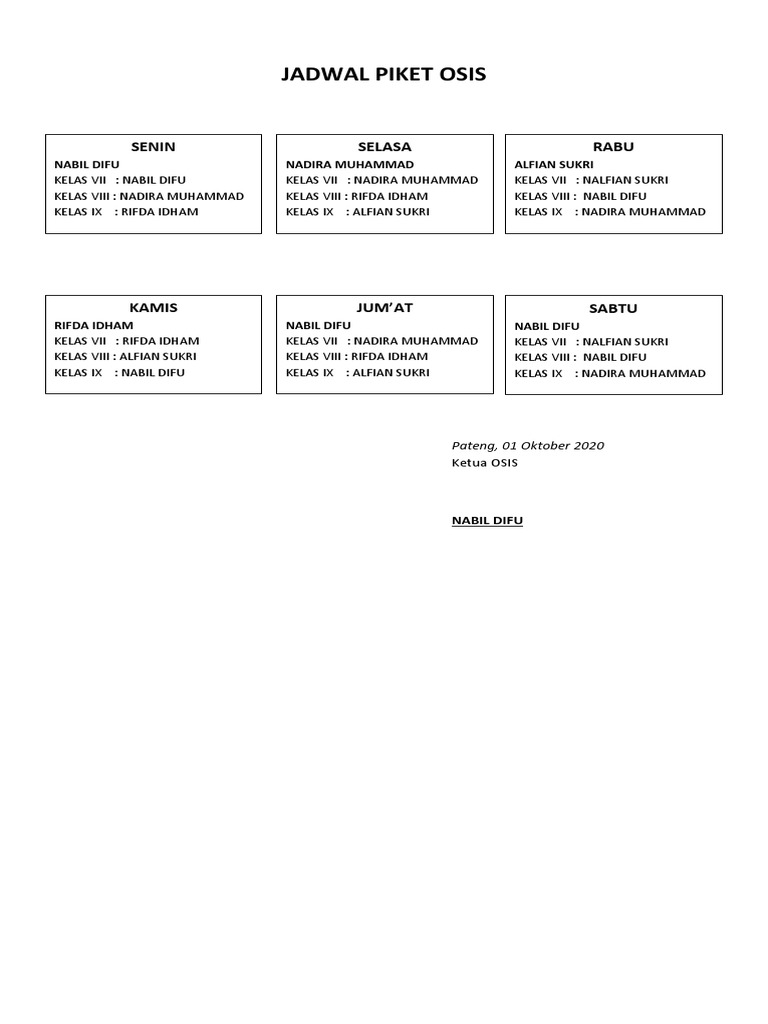 Detail Contoh Jadwal Piket Nomer 38