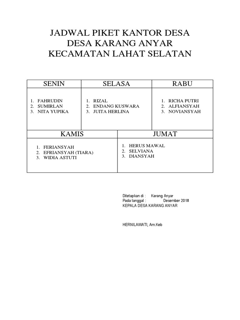 Detail Contoh Jadwal Piket Kantor Nomer 2