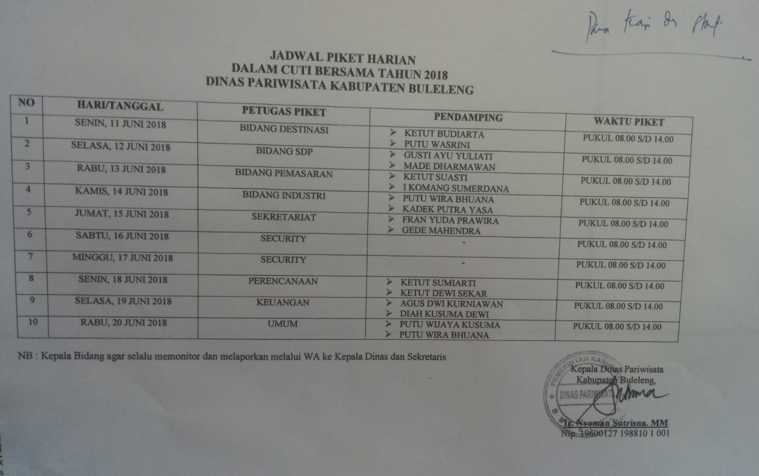 Detail Contoh Jadwal Piket Kantor Nomer 33