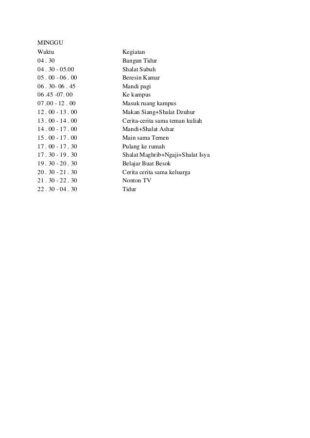 Detail Contoh Jadwal Sehari Hari Nomer 27