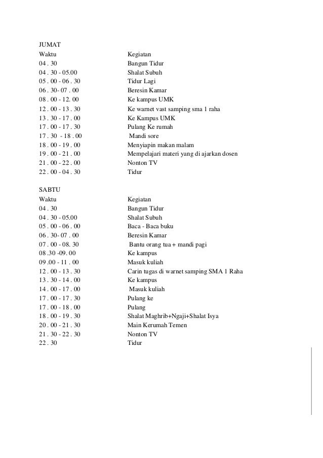 Detail Contoh Jadwal Sehari Hari Nomer 9