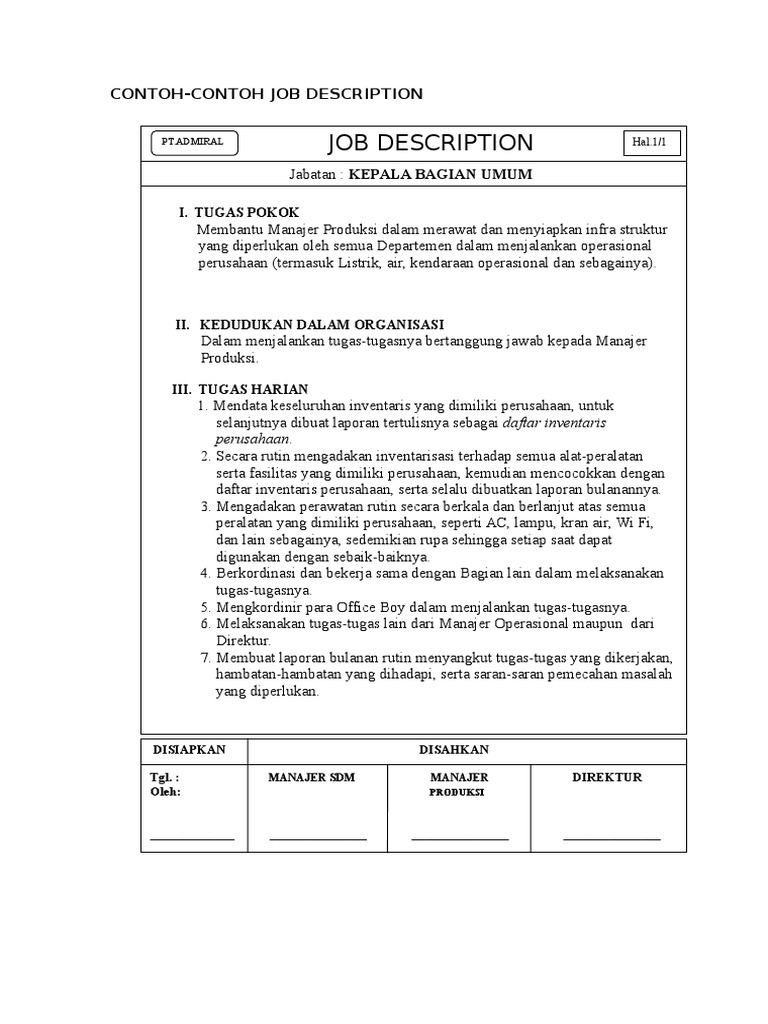 Contoh Job Description Sederhana - KibrisPDR