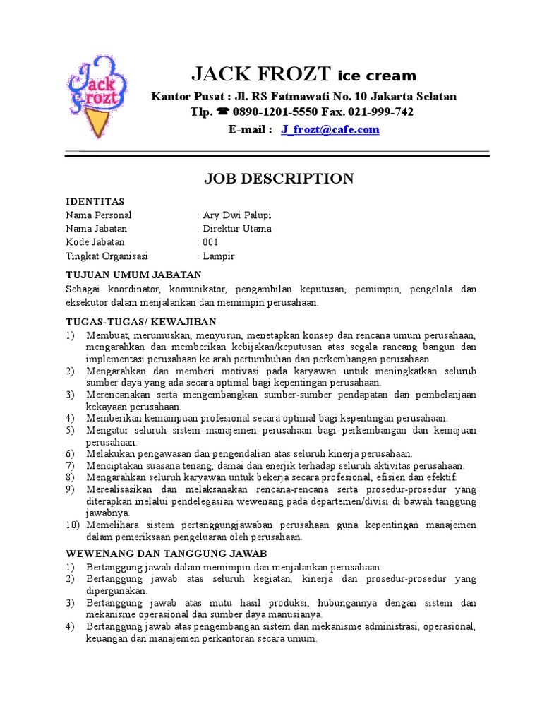 Detail Contoh Job Description Sederhana Nomer 6